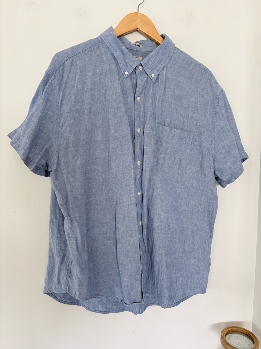 J. CREW Men XXL Blue 100% Irish Linen Baird McNutt Slim Fit SS Shirt Button EUC